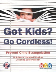 poster advocating for cordless blinds to prevent strangulation