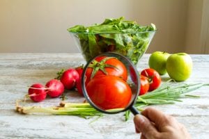 vegetables under magnifying glass