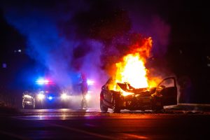 burning car accident