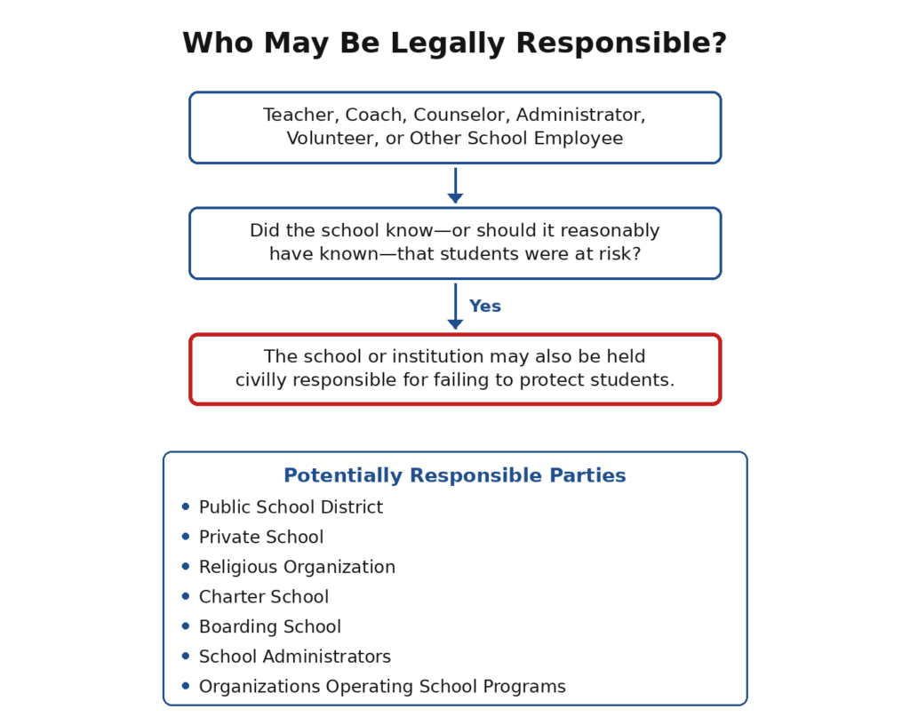Flowchart diagram that shows the liability in child sexual abuse cases